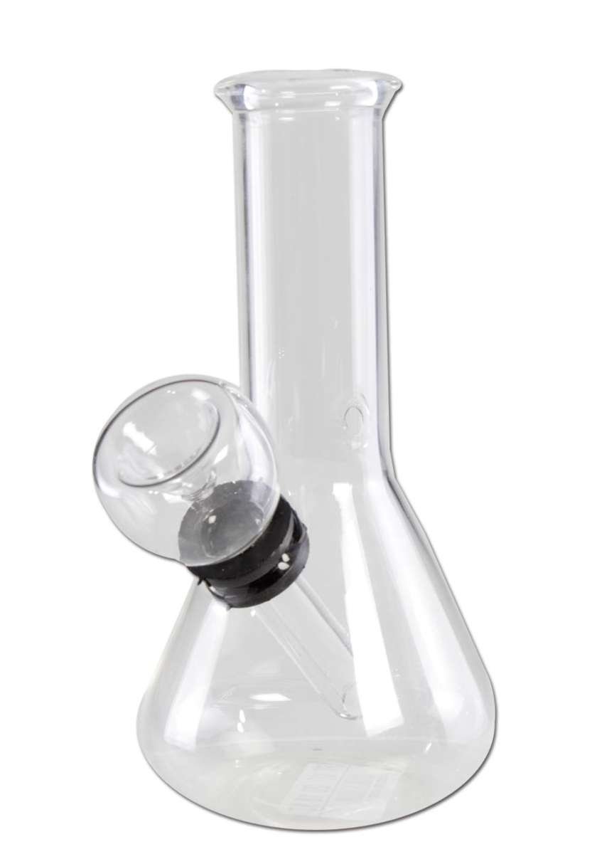 Bong de vidro transparente com base cónica e bocal reto